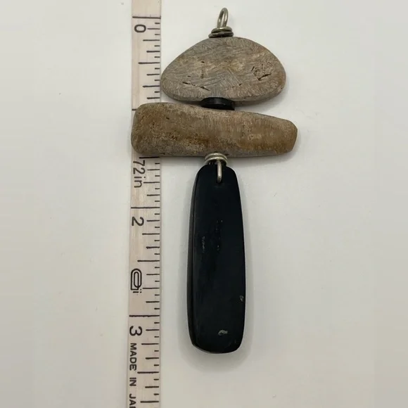 Unique Handmade Petrified Wood & Genuine Jet Totem Pendant Fossil Boho Wire Wrap - Picture 11 of 12